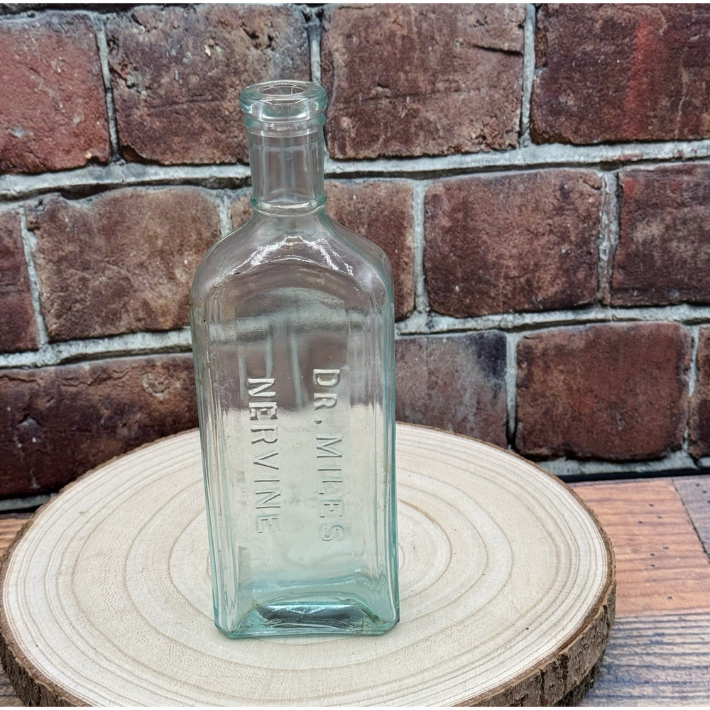 Dr Miles Nervine Medical Bottle Glass Medicine Aqua Blue Vintage Apothecary 1910